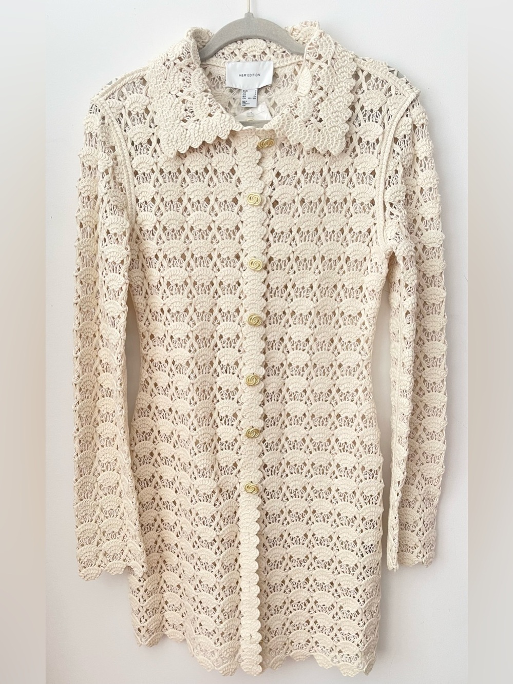 H&M Cream Crochet Button-Front Sweater Dress